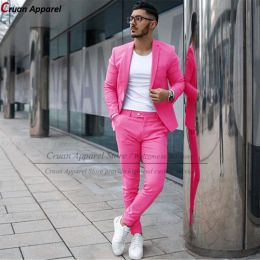 Jackets Custom Made Fashion Fuchsia Suit Men Set New Party Wedding Groom Suit Slim Fit Streetwear Casual Beige Classic Jacket Pants 2Pcs