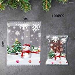 Christmas Decorations 50/100Pcs Plastic Snowman Cookie Bags Snowflake Pattern Transparent Candy Packaging Thickened