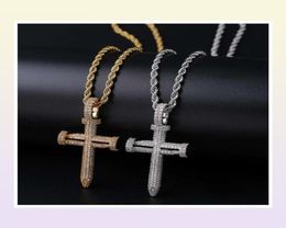 hip hop nail cross diamonds pendant necklaces for men luxury crystal pendants copper zircons 18k gold platinum plated lovers chain8171972