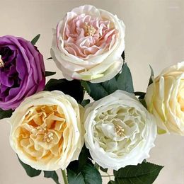 Decorative Flowers 5Pc Hand-feeling Moisturising Roses Austin Artificial Wedding Bride Bouquet Real Touch Rose Party Home Decoration Floral