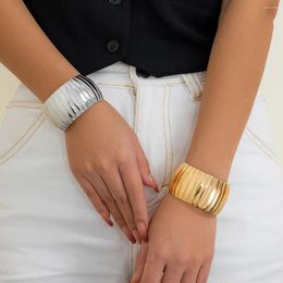 Bangle IngeSight.Z Exaggerated Big Metal Stripes Bracelet For Women Vintage Gold Colour Wide Open Cuff Fashion Jewellery