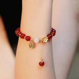 Charm Bracelets Red Beans Crystal Bracelet Personality Chinese Style Exquisite Hand Chain FU Character Elastic Beaded Mother