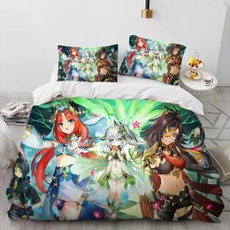 Anime Genshin Impact Game Bedding Set Boys Girls Twin Queen Size Duvet Cover Pillowcase Bed Kids Adult Home Textileextile
