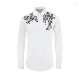 Men's Casual Shirts 2024 Cloud Patch Embroidered Shirt Long Sleeved Fashion Wear Slim Fit Print