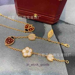 High end designer bangles for vancleff 925 Silver Ladybug Bracelet female 18k rose gold light luxury white Fritillaria red agate four leaf grass five flower bracelet