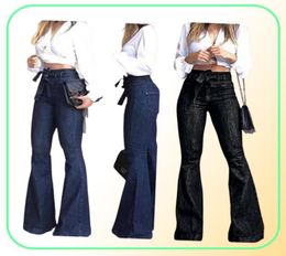 Jeans ad alta vita jeans autunno a autunno pantaloni bagliori solidi bagliori stradini a baglio