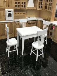 112 Dollhouse Miniature Furniture Wooden Dining Table Chair Model Set Kitchen Doll house decoration Kids Toy Miniature C604 Y200411720560