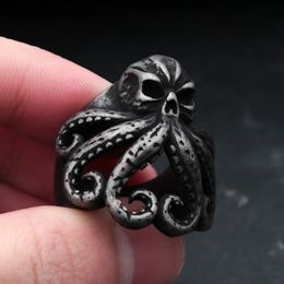 Punk Vintage Cthulhu Ring Unique Plus Size 14K Gold Gothic Skull Octopus Ring Men Biker Animal Jewellery Gift