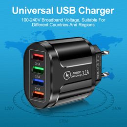 USB Charger 4 Ports Quick Charge 3.0 EU/US/UK PlugUniversal Wall Mobile Phone Chargers Fast Charging For iPhone 12 Xiaomi Tablet