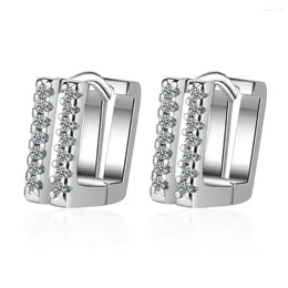 Hoop Earrings Original Full Moissanite Women Square Silver 925 Trendy Wedding Party Jewelry