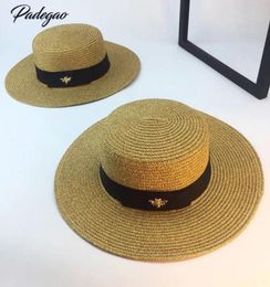 Spring And New Retro Gold Braided Flat Head Straw Lady Wide Eaves Sunscreen Sun Summer Hat Cap C190417018713813