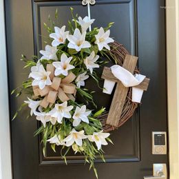 Decorative Flowers AT35 Easter Wreath Simulation Plant With Cross Garland For Front Door Bow Rustic Grapevine Flower Link Day