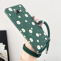 Deciduous Daisies Crossbody Lanyard Silicone Phone Case For Xiaomi Poco M5 M4 Pro F4 X4 GT F4 GT X4 F3 X3 M3 X3 NFC C40 Cover