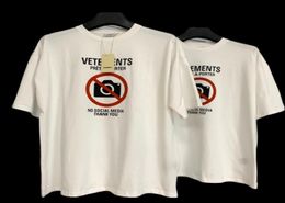 21SS Europe France Vetements Shop No Social Media Antisocial Embroidery Tshirt Fashion Mens T Shirts Women Clothes Casual Cotton T9397287