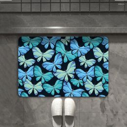 Carpets 1Pc Beautiful Blue Butterflies Absorbent Floor Mat For Living Room Bedroom Bathroom Door Entrance Non-slip Carpet Decoration