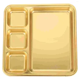 Disposable Dinnerware Stainless Steel Grid Divided Dish Lunch Plate Storage Household Tableware Western Child Metal