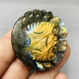 Decorative Figurines Hand-carved Labradorite Moonstone Crab Ocean Elf Yellow Sparkle Stone Crystal And Healing Spiritual Witchcraft