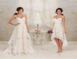 2020 Lace Wedding Dresses Detachable Skirt Short Appliques Bridal Gowns Spaghetti Straps Crystal Beaded A Line Wedding Dress7934450