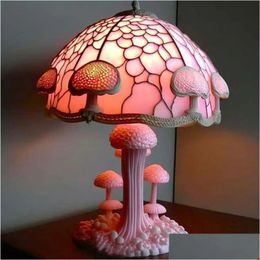 Decorative Objects Figurines Colorf Mushroom Table Lamp Decoration Design Home Resin Craft Courtyard Ornaments Indoor Light 231027 Dhqpu
