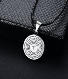 Pendant Necklaces Modyle 2021 Leather Chain Silver Colour Prayer Necklace For Man The 's Catholic Jewellery Wholesale2512830