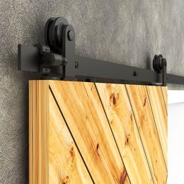 CCJH Sliding Barn Door Hardware Kit 5 FT - 6.6 FT Rail System Industrial Track T Style Roller Hanger for Single Wood Door 4-13FT