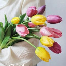 Decorative Flowers Tulip Bud Bouquet (5PCS/Bunch) 46CM Silicone Real Touch High Quality Calla Home Decoration Gift Artificial Flower Wedding