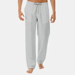 Men's Pants Cotton Linen Long Summer Elastic Waist Solid Color Breathable Trousers Comfortable Men Casual Harajuku Trous