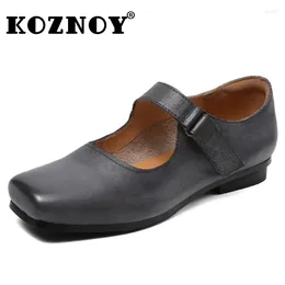 Casual Shoes Koznoy 2.5cm Ethnic Woman Comfy Round Toe Genuine Leather Autumn Buckle Leisure Loafer Ergonomic Soft Oxford Soled Flats