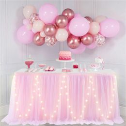 6FT Table Skirt with LED Without Battery Light Wedding Party Tutu Tulle Tablecloth Baby Shower Unicorn Birthday Party Tablecloth