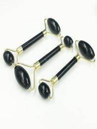 Natural Black Obsidian Jade Roller Crystal Massage Roller Gua Sha Set Real Jade Facial Lifting Tool face Thin Massager4070659