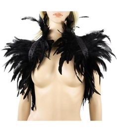 Scarves Black Natural Feather Shrug Shawl Shoulder Wraps Cape Gothic Collar Cosplay Party Body Cage Harness Bra Belt Fake CollarSc3388635