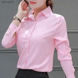 Women's Blouses Shirts Pink Womens Blouses Business Shirt Female Long Sleeve Blouse Plus Size XL/6XL Button Up Shirt Korean Fashion New Women ClothingL2403