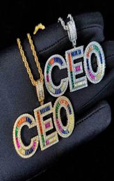 Gold Silver Custom Name Necklace Colours Hip Hop Icy CZ Cubic Baguette Letter Pendant Necklace With 24inch Rope Chain for Men Women9248276