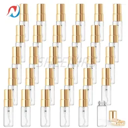 Storage Bottles 30pc 3ml Fine Mist Atomizer Glass Bottle Mini Clear Spray Vials Empty Refillable Perfume With Gold Lids For Liquid Sample