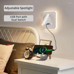 Wall Lamp LED With Reading Spotlight 2 Switch USB Creative Design Mounted Light For Home El Bedroom Decor Lighting