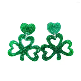 Dangle Earrings Ocean Green St. Patrick's Day Korean Edition Personalised Versatile Acrylic Sparkling Pink Clover