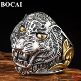 BOCAI Solide Sterling Silver S925 Adjustable Rings Fashion Leopard Head Personality Ornaments Pure Argentum Jewelry240412