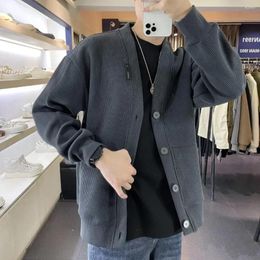 Men's Sweaters Man Clothes With Pockets Knitted For Men Cardigan Black Plain Solid Colour Korean Autumn Fashion A Cotton Neck X S