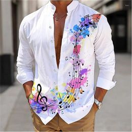 Men's Casual Shirts 2024 Fashion Shirt Wave Music Beating 3D Printed Lapel Button Top Long Sleeve Clothing Comfortable S-6XL