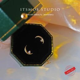 Stud Earrings ITSMOS S925 Sterling Silver 14K Gold Plated Moon Diamond For Women Small Exquisite MINI Piercing