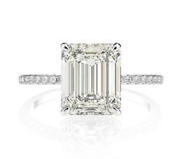 Real 925 Sterling Silver Emerald Cut Created Moissanite Diamond Wedding Rings for Women Luxury Proposal Engagement Ring 2011161842897