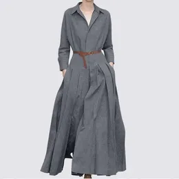 Casual Dresses 2024 Spring Women Long Dress Black Pocket Sleeve Elegant Shirt Female Fashion Office Formal Loose Ladies Clothes