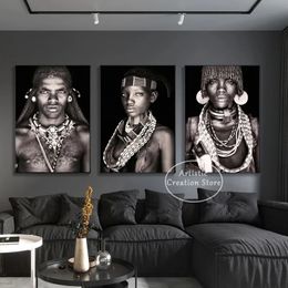 African Traditional Tribal Figure Portrait Poster Tribal Women Men Canvas Painting Print Photography Art Picture Wall Home Decor