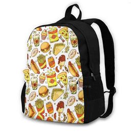 Backpack Teen College Student Laptop Travel Bags Food Hamburger Dog Pattern Testy Junk Love