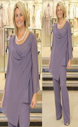 Light Purple Mother Of The Bride Pant Suits Long Sleeve Plus Size Chiffon Plus Size Evening Dress for Wedding Guest Cheap6630826