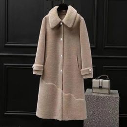 2023 New Winter Coat Women Real Fur Genuine Jacket with Round Collar Overcoat Solid Color T189