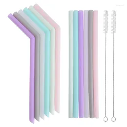 Drinking Straws 12Pcs Reusable Silicone Set Extra Long Flexible With 2PCS Cleaning Brushes For Tumbler Bar Party