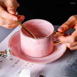 Cups Saucers Gray/pink Marble Coffee Cup European Small Luxurious Ceramics Afternoon Tea Scented Black Originality Set