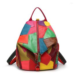 School Bags Women Leather Backpack With Soft Handle Designer High Quality Patchwork Rivet Backpacks For Travel