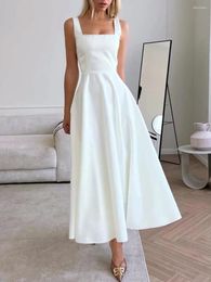 Casual Dresses Elegant Women Sleeveless A-Line Dress Summer Solid Colour Square Neck High Waist Party For Beach Cocktail Club Streetwear